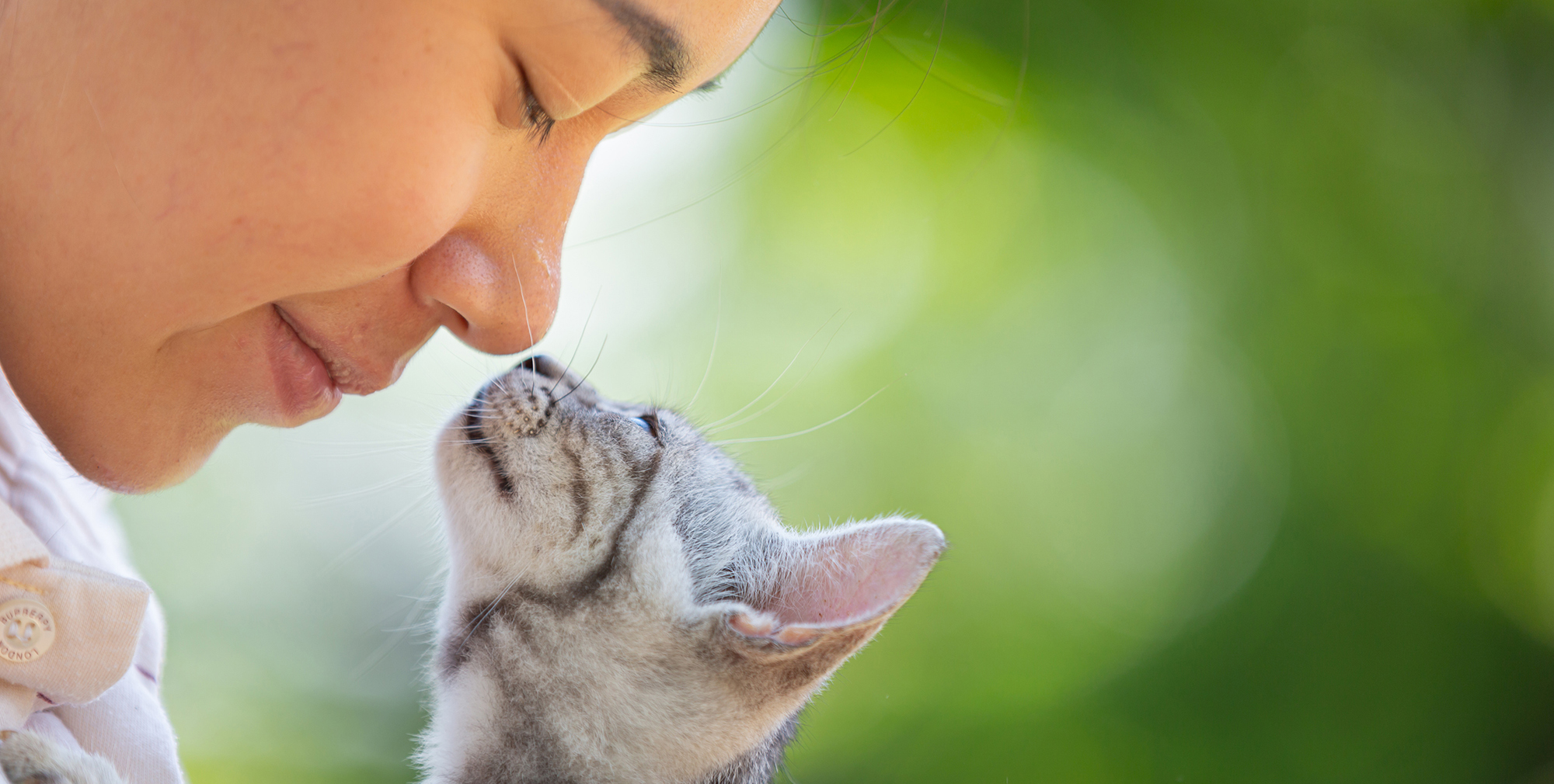 Woman hugging cat In the garden